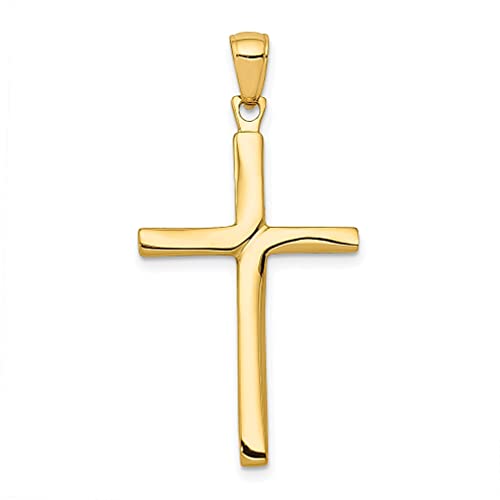 14k Yellow Gold Finish Accent Stick Cross Religious Pendant Charm Necklace Latin Fine Jewelry For Women Gifts For Her