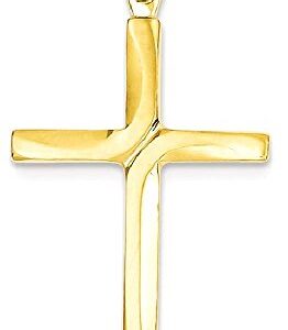 14k Yellow Gold Finish Accent Stick Cross Religious Pendant Charm Necklace Latin Fine Jewelry For Women Gifts For Her
