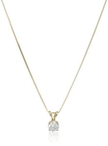 amazon collection 14k yellow gold 5mm round solitaire cubic zirconia pendant necklace for women with 18 inch box chain