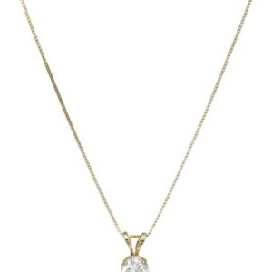 Amazon Collection 14k Yellow Gold 5mm Round Solitaire Cubic Zirconia Pendant Necklace for Women with 18 Inch Box Chain