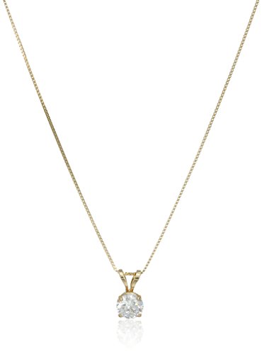 Amazon Collection 14k Yellow Gold 5mm Round Solitaire Cubic Zirconia Pendant Necklace for Women with 18 Inch Box Chain