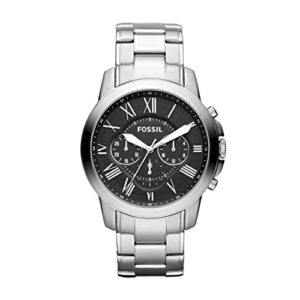 fossil men's grant quartz stainless steel chronograph watch, color: silver (model: fs4736)