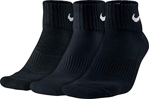 Nike SX4703 Unisex Performance Cushion Quarter Training Socks (3 Pair), Black/White, Large