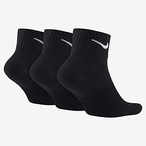 Nike SX4703 Unisex Performance Cushion Quarter Training Socks (3 Pair), Black/White, Large