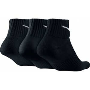 Nike SX4703 Unisex Performance Cushion Quarter Training Socks (3 Pair), Black/White, Large