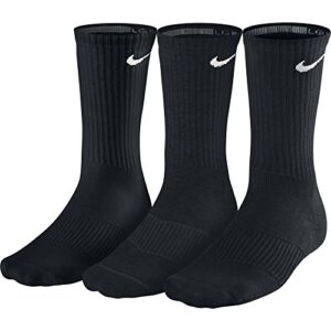 nike performance cushion crew training socks (3 pair), black, large