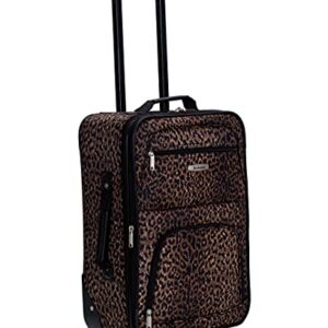 Rockland Vara Softside 3-Piece Upright Luggage Set, Expandable,Lightweight,Telescopic Handle,Wheel, Leopard, (20/22/28)