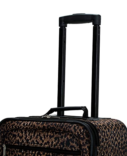 Rockland Vara Softside 3-Piece Upright Luggage Set, Expandable,Lightweight,Telescopic Handle,Wheel, Leopard, (20/22/28)