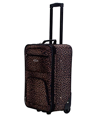 Rockland Vara Softside 3-Piece Upright Luggage Set, Expandable,Lightweight,Telescopic Handle,Wheel, Leopard, (20/22/28)