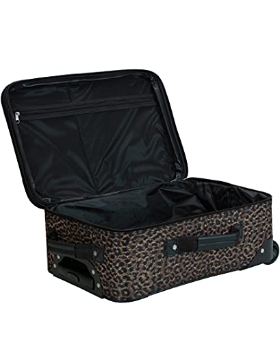 Rockland Vara Softside 3-Piece Upright Luggage Set, Expandable,Lightweight,Telescopic Handle,Wheel, Leopard, (20/22/28)