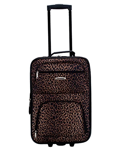 Rockland Vara Softside 3-Piece Upright Luggage Set, Expandable,Lightweight,Telescopic Handle,Wheel, Leopard, (20/22/28)