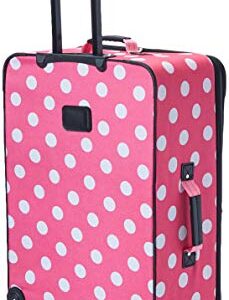 Rockland Vara Softside 3-Piece Upright Luggage Set, Expandable,Lightweight,Telescopic Handle,Wheel, Pink Dots, 20 inches,22 inches,28 inches