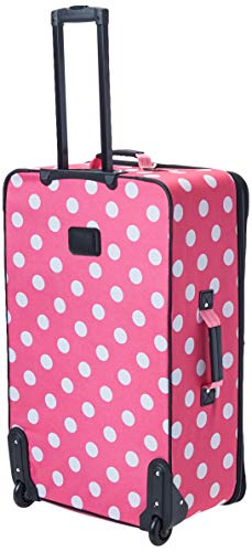 Rockland Vara Softside 3-Piece Upright Luggage Set, Expandable,Lightweight,Telescopic Handle,Wheel, Pink Dots, 20 inches,22 inches,28 inches