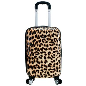 rockland safari hardside spinner wheel luggage, leopard, carry-on 20-inch
