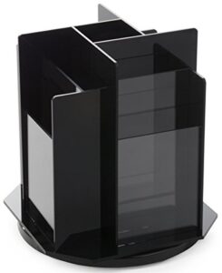 rotating literature rack with (8) 4x9 tiered pockets, countertop brochure holder - black with clear plexiglas front panels