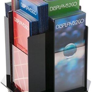 Rotating Literature Rack with (8) 4x9 Tiered Pockets, Countertop Brochure Holder - Black with Clear Plexiglas Front Panels