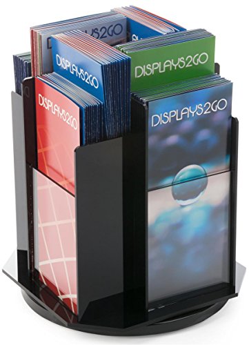 Rotating Literature Rack with (8) 4x9 Tiered Pockets, Countertop Brochure Holder - Black with Clear Plexiglas Front Panels