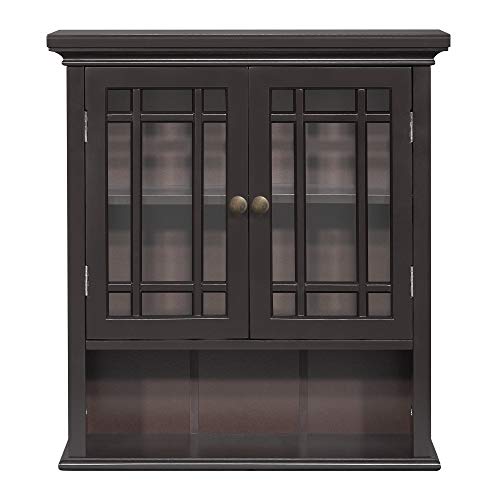 Teamson Home Neal Wooden Over The Toilet Bathroom Removable Wall Medicine Cabinet with 1 Fixed and 1 Adjustable Shelf 3 Storage Spaces 2 Glass Mosaic Doors and Crystal-Cut Acrylic Knobs, Espresso