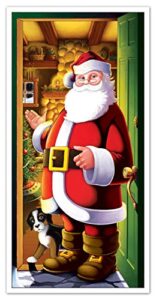 beistle santa claus door cover, 5’ x 30” – plastic for indoor & outdoor use, st nick print – easily display – christmas party decorations & holiday decor
