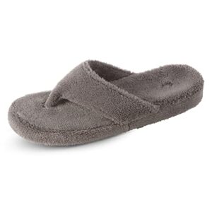acorn womens spa thong with premium memory foam slippers, grey, 8 9 us