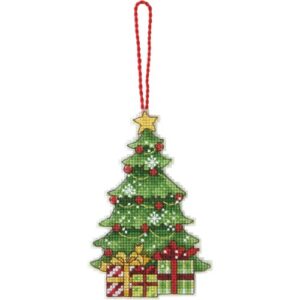 dimensions counted cross stitch christmas tree ornament kit, 3'' w x 4.75'' h