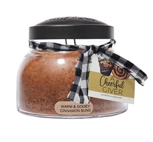 a cheerful giver - warm & gooey cinnamon buns mama scented glass jar candle (22oz) with lid & true to life fragrance made in usa