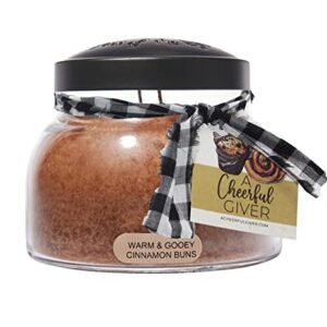 A Cheerful Giver - Warm & Gooey Cinnamon Buns Mama Scented Glass Jar Candle (22oz) with Lid & True to Life Fragrance Made in USA
