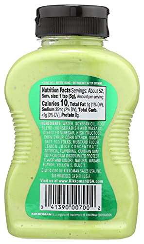 Kikkoman – Wasabi Sauce Great for Sandwiches & Dipping - All-Purpose Seasoning Spiciness Dishes Sushi, Sashimi – Sealed Packed Bottle - 9.25 oz (Pack of 1), Green