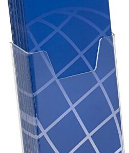 Case of 20, Brochure Holders, Clear Acrylic Countertop Literature Displays Hold 4”w x 9”h Pamphlets – Plexiglas Leaflet Dispensers Has an Angled Back