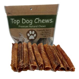top dog chews – 12” beef trachea dog chews 10 pack, american, all natural, single ingredient dog treat, promotes joint, hip & dental health, high in protein for medium & large dogs