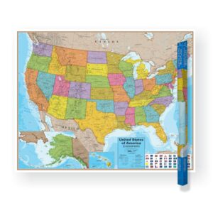 waypoint geographic blue ocean series usa wall map, laminated world map poster, educational wall art for home, classroom, or office, unique gifts, 48” x 38”