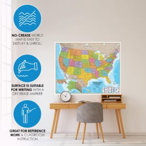 Waypoint Geographic Blue Ocean Series USA Wall Map, Laminated World Map Poster, Educational Wall Art For Home, Classroom, or Office, Unique Gifts, 48” x 38”