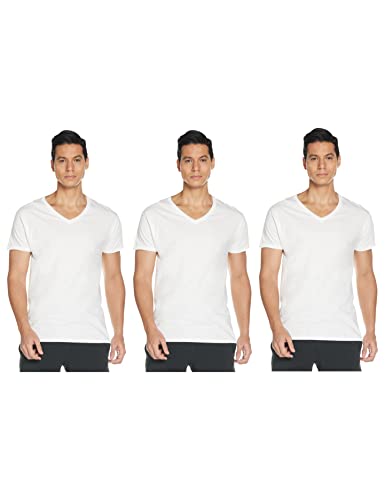 Hanes Ultimate Men's Tagless Ultra Soft V-Neck Tee-Multiple Packs Available, White-3 Pack, XX-Large