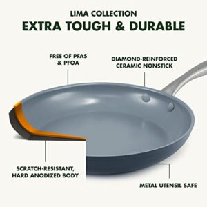 GreenPan Lima Hard Anodized Healthy Ceramic Nonstick 12" Frying Pan Skillet with Lid, PFAS-Free, Oven Safe, Gray