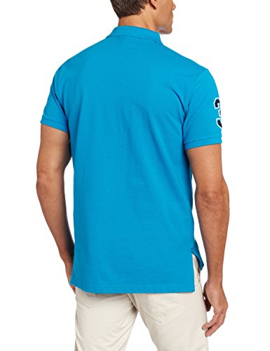 U.S. Polo Assn. Men's Slim Fit Solid Polo with Contrast Striped Underside Of Collar, Teal Blue, Medium