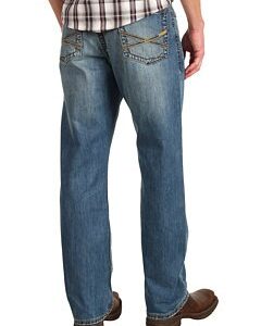 Stetson Men's 1520 Standard Straight Leg Fit Jean,Light Stone Wash with X Back Pocket Embroidery, 38x34