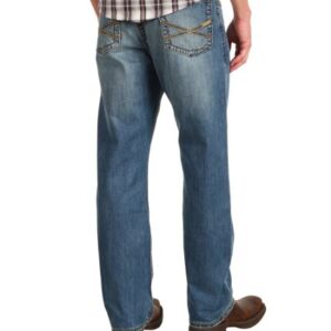 Stetson Men's 1520 Standard Straight Leg Fit Jean,Light Stone Wash with X Back Pocket Embroidery, 38x34