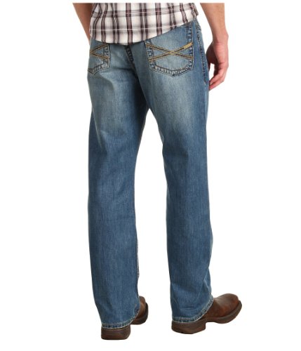 Stetson Men's 1520 Standard Straight Leg Fit Jean,Light Stone Wash with X Back Pocket Embroidery, 38x34