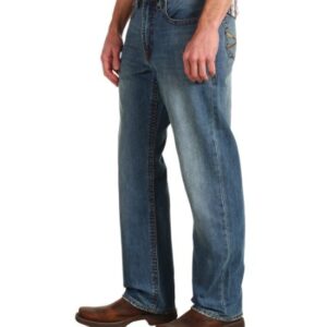 Stetson Men's 1520 Standard Straight Leg Fit Jean,Light Stone Wash with X Back Pocket Embroidery, 38x34