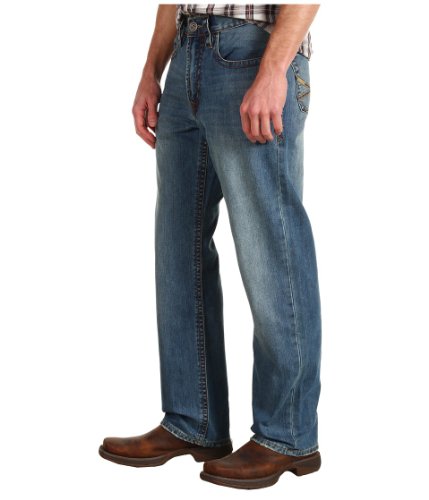 Stetson Men's 1520 Standard Straight Leg Fit Jean,Light Stone Wash with X Back Pocket Embroidery, 38x34