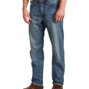 Stetson Men's 1520 Standard Straight Leg Fit Jean,Light Stone Wash with X Back Pocket Embroidery, 29x40