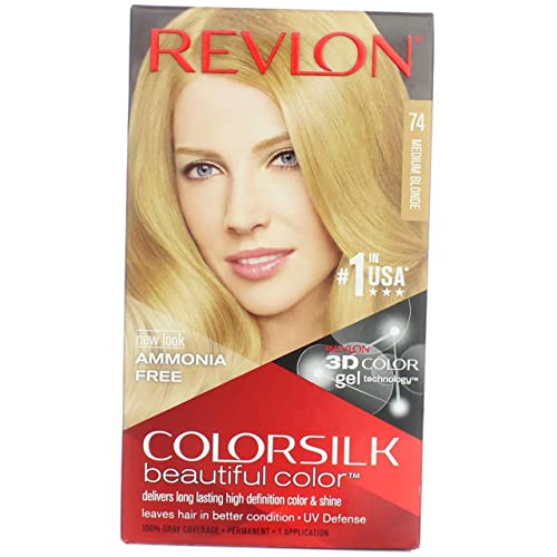 Revlon Colorsilk Beautiful Haircolor, Ammonia-free, Permanent Haircolor (Pack of 4) (#74 Medium Blonde)