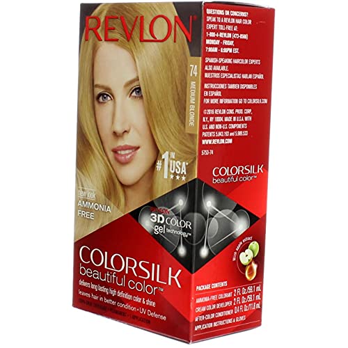 Revlon Colorsilk Beautiful Haircolor, Ammonia-free, Permanent Haircolor (Pack of 4) (#74 Medium Blonde)