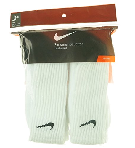 Nike Men/'s Performance Cotton Cushioned Crew Socks, 6 Pair Large (shoe size 8-12) (White) Six Pack