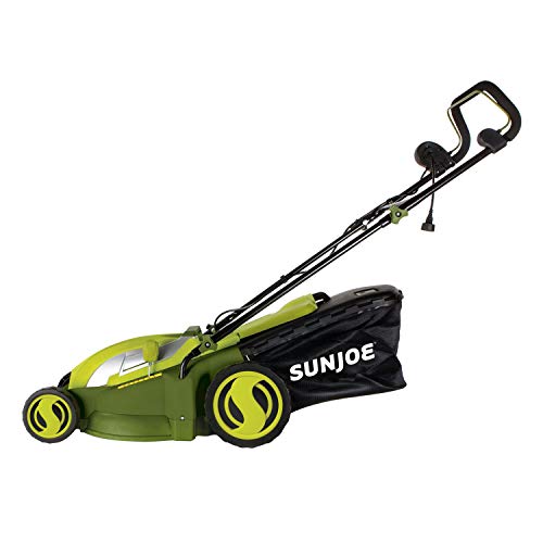 Sun Joe MJ403E 17-Inch 13-Amp Electric Lawn Mower/Mulcher, 7-Position Adjustment, 12-Gallon Detachable Grass Collection Bag, Lightweight, Standard, Green