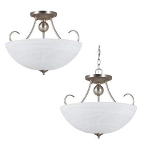 sea gull lighting 77316ble-965 convertible semi-flush/pendant with white alabaster glass shades, antique brushed nickel finish