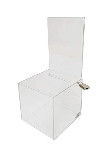 FixtureDisplays® 4.25 X 4.25 X 9.9" Small Acrylic Plexiglass Clear Donation Box Tip Offering Charity Fundraising Box 11040-AMAZON