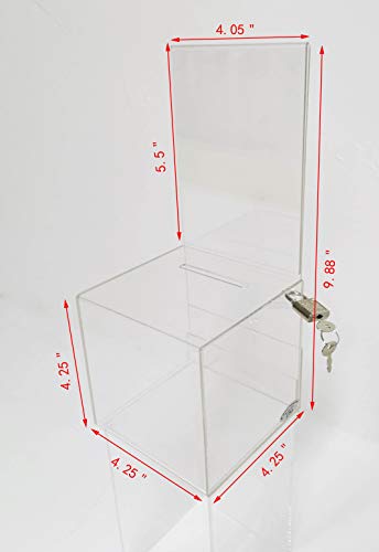 FixtureDisplays® 4.25 X 4.25 X 9.9" Small Acrylic Plexiglass Clear Donation Box Tip Offering Charity Fundraising Box 11040-AMAZON