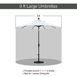 California Umbrella 9' Round Aluminum Market Umbrella, Crank Lift, Auto Tilt, Bronze Pole, White Olefin