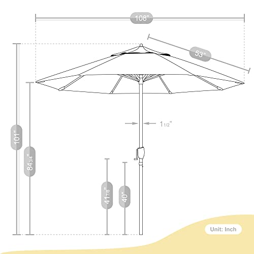 California Umbrella 9' Round Aluminum Market Umbrella, Crank Lift, Auto Tilt, Bronze Pole, White Olefin